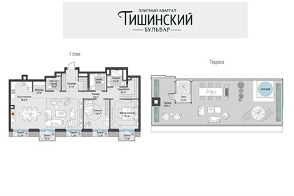 Пентхаус площадью 128.8 кв м в ЖК Тишинский бульвар